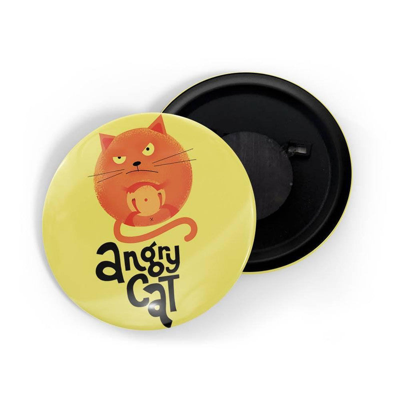 dhcrafts Yellow color Round Fridge Magnet Angry Cat Glossy Finish Design Pack of 1 (58 mm)